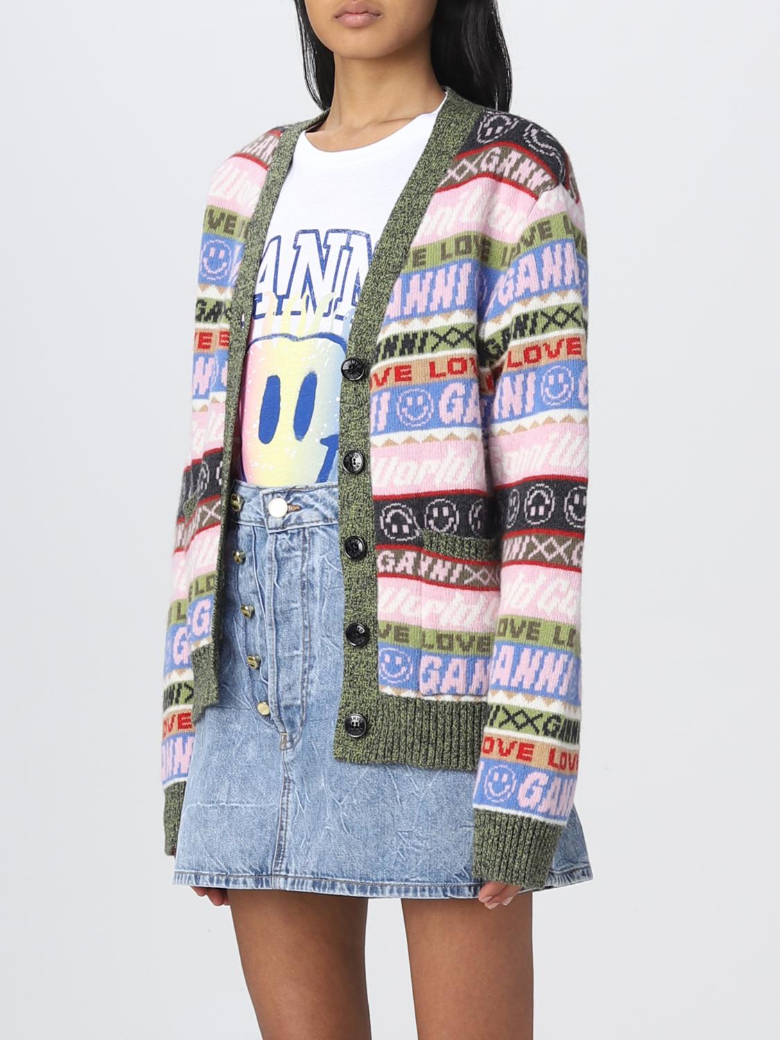 GANNI SWEATER: Ganni all-over logo jacquard cardigan, Multicolor - Img 4