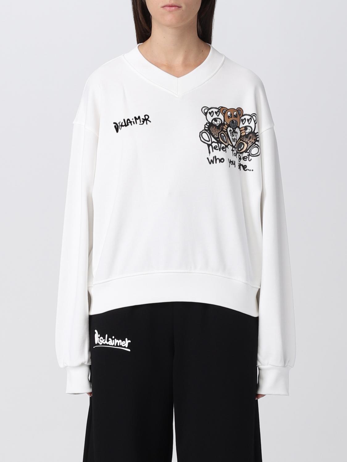 DISCLAIMER FELPA: Felpa a v Disclaimer con stampa logo, Bianco - Img 1