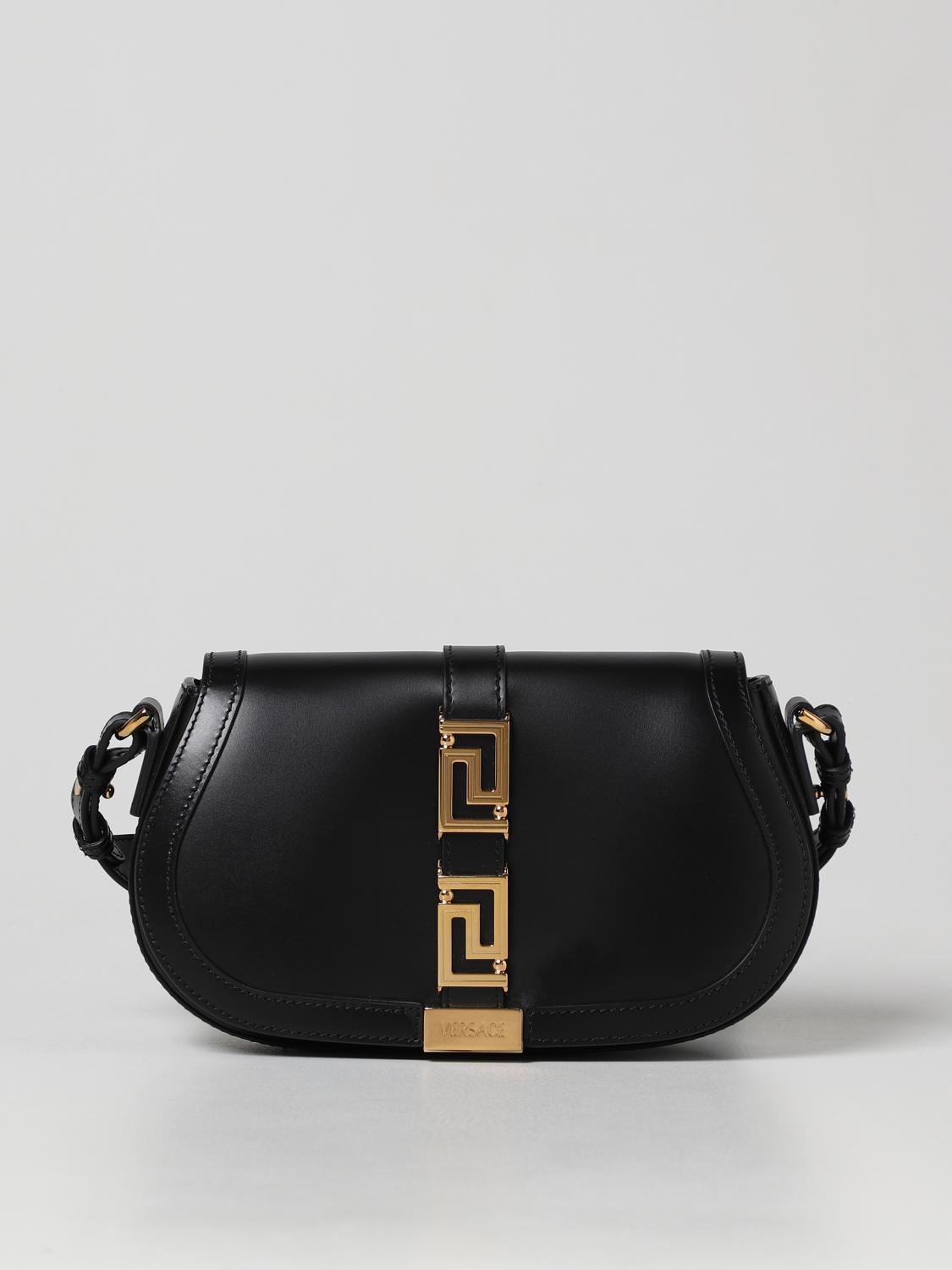 VERSACE SHOULDER BAG: Versace La Greca leather bag, Black - Img 1
