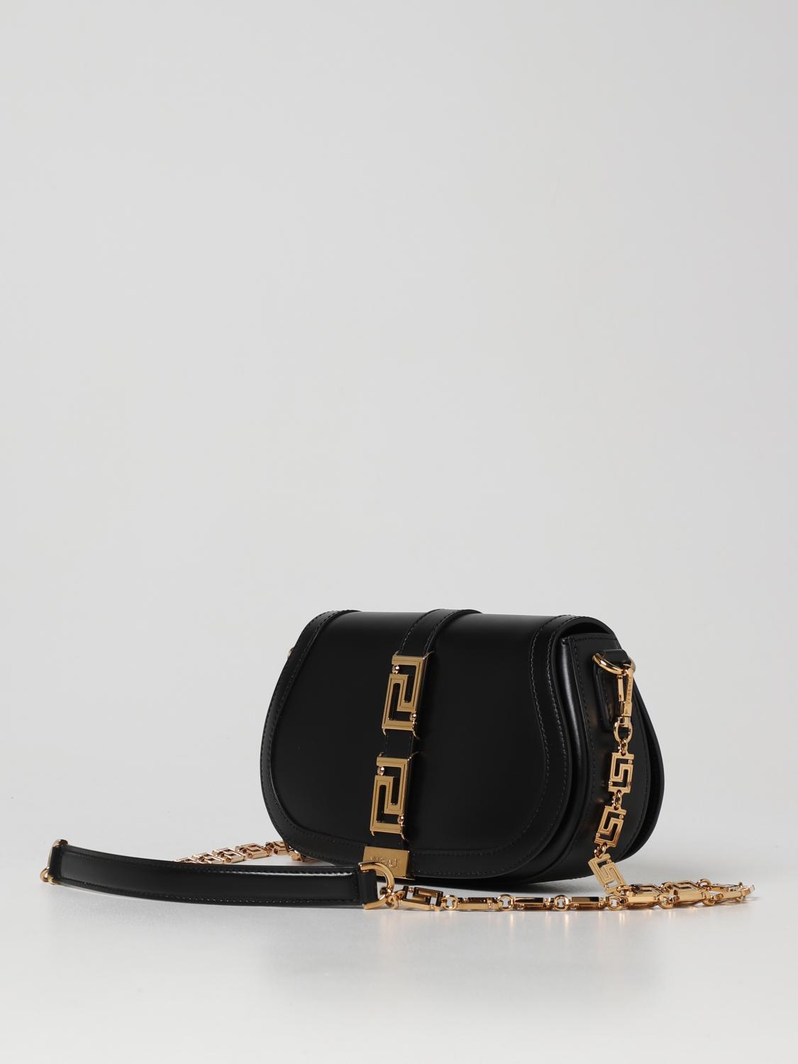 VERSACE SHOULDER BAG: Versace La Greca leather bag, Black - Img 3