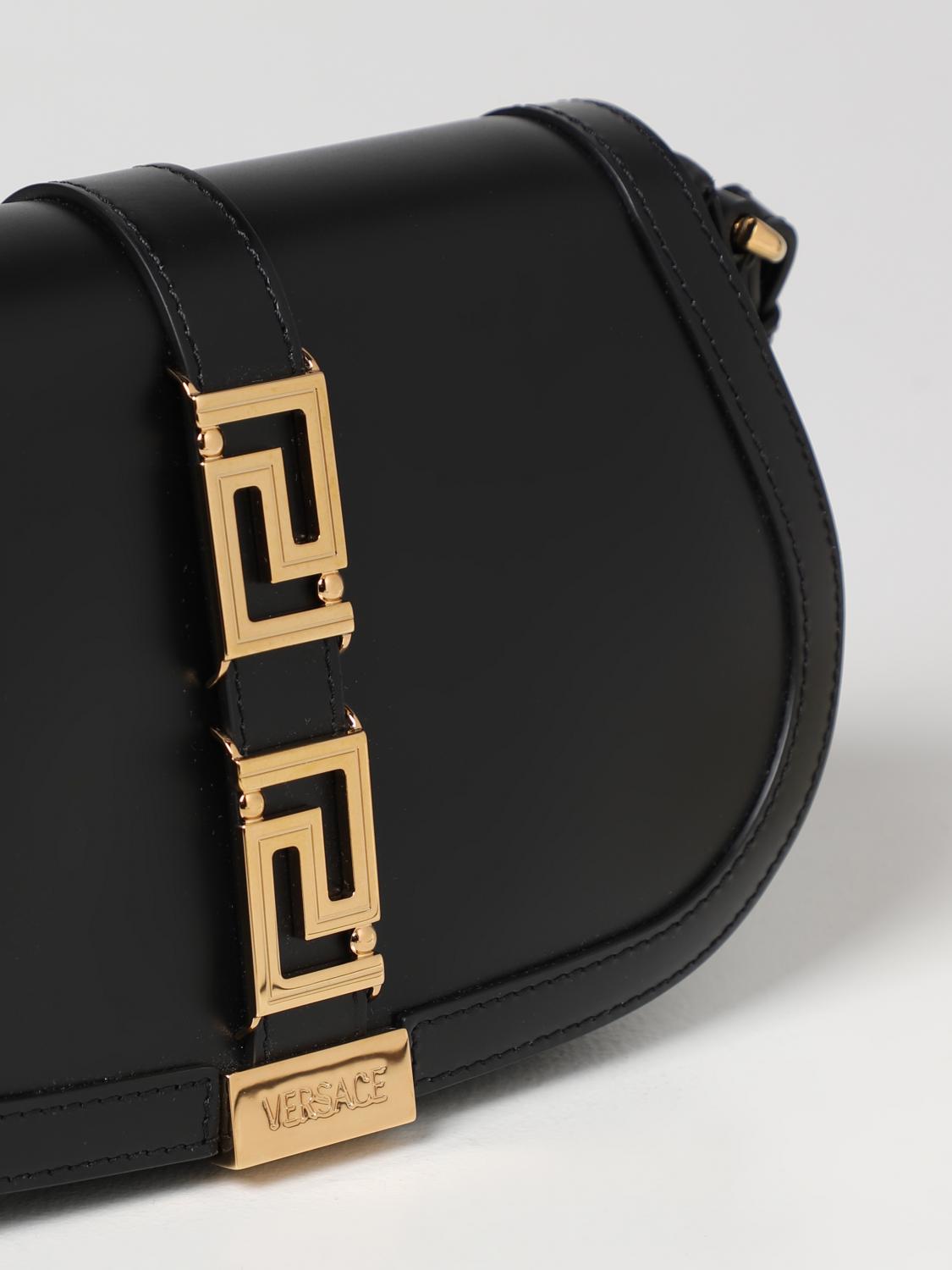 VERSACE SHOULDER BAG: Versace La Greca leather bag, Black - Img 4