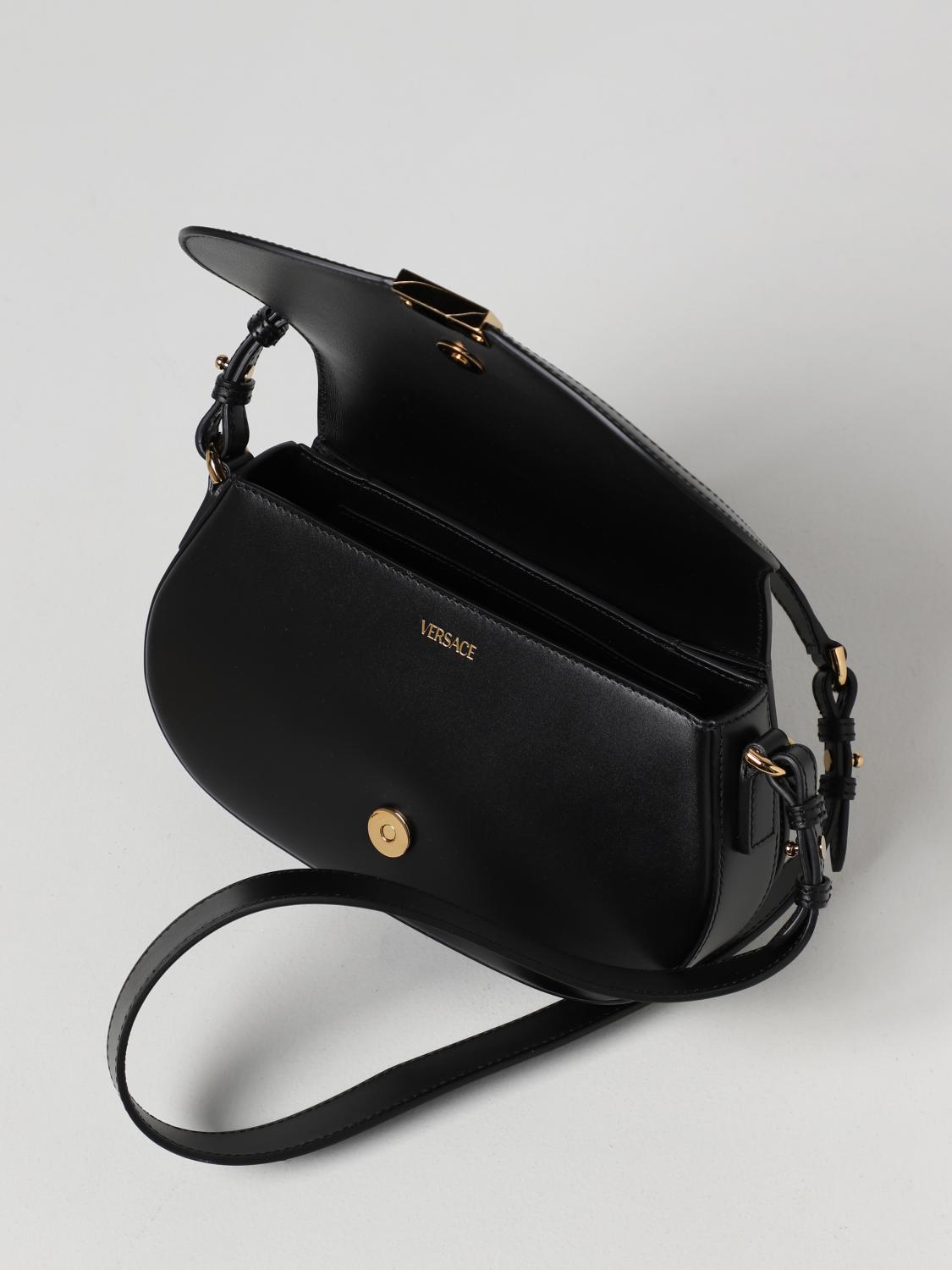 VERSACE SHOULDER BAG: Versace La Greca leather bag, Black - Img 5