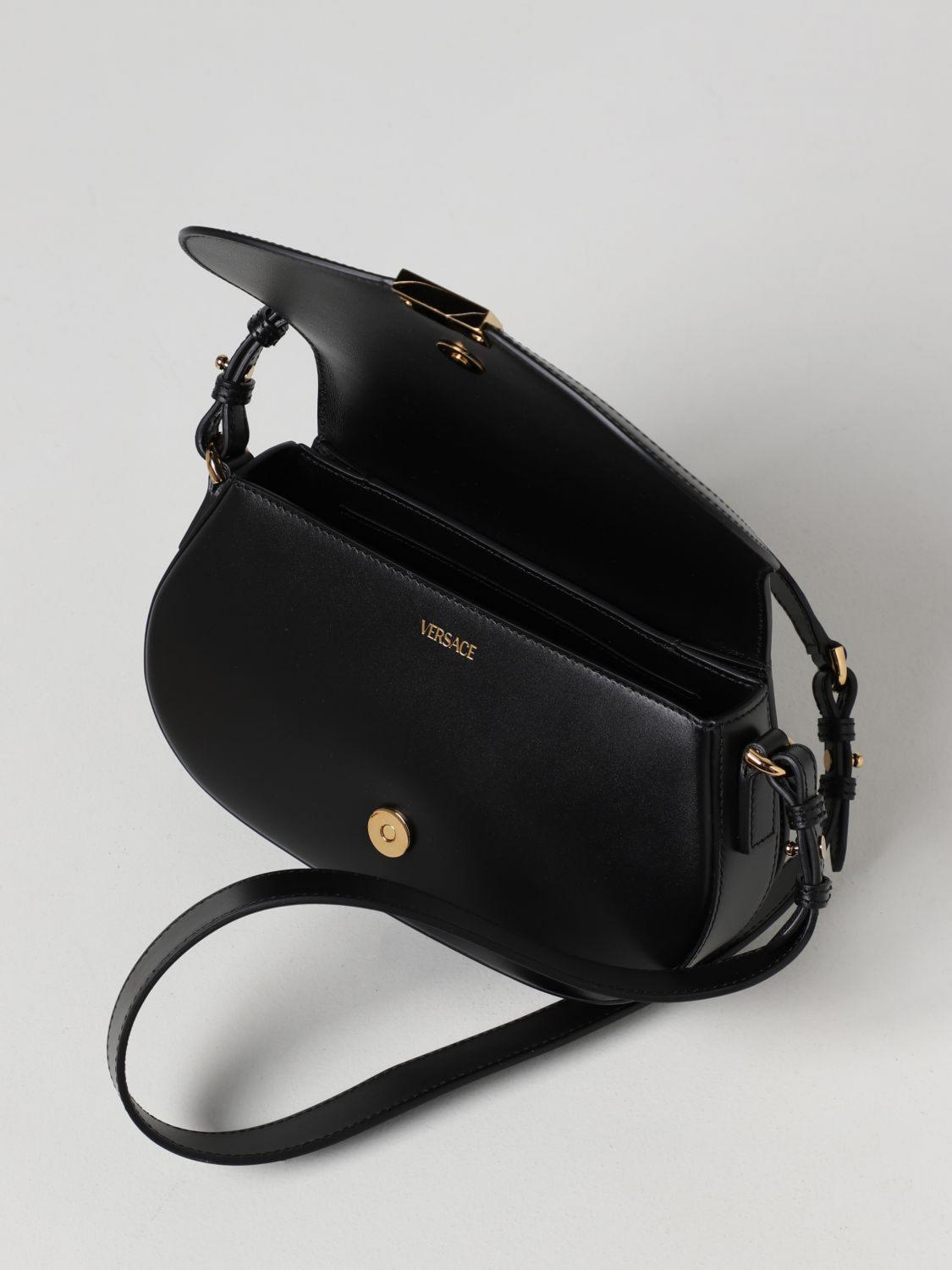 VERSACE SHOULDER BAG: Versace La Greca leather bag, Black - Img 6