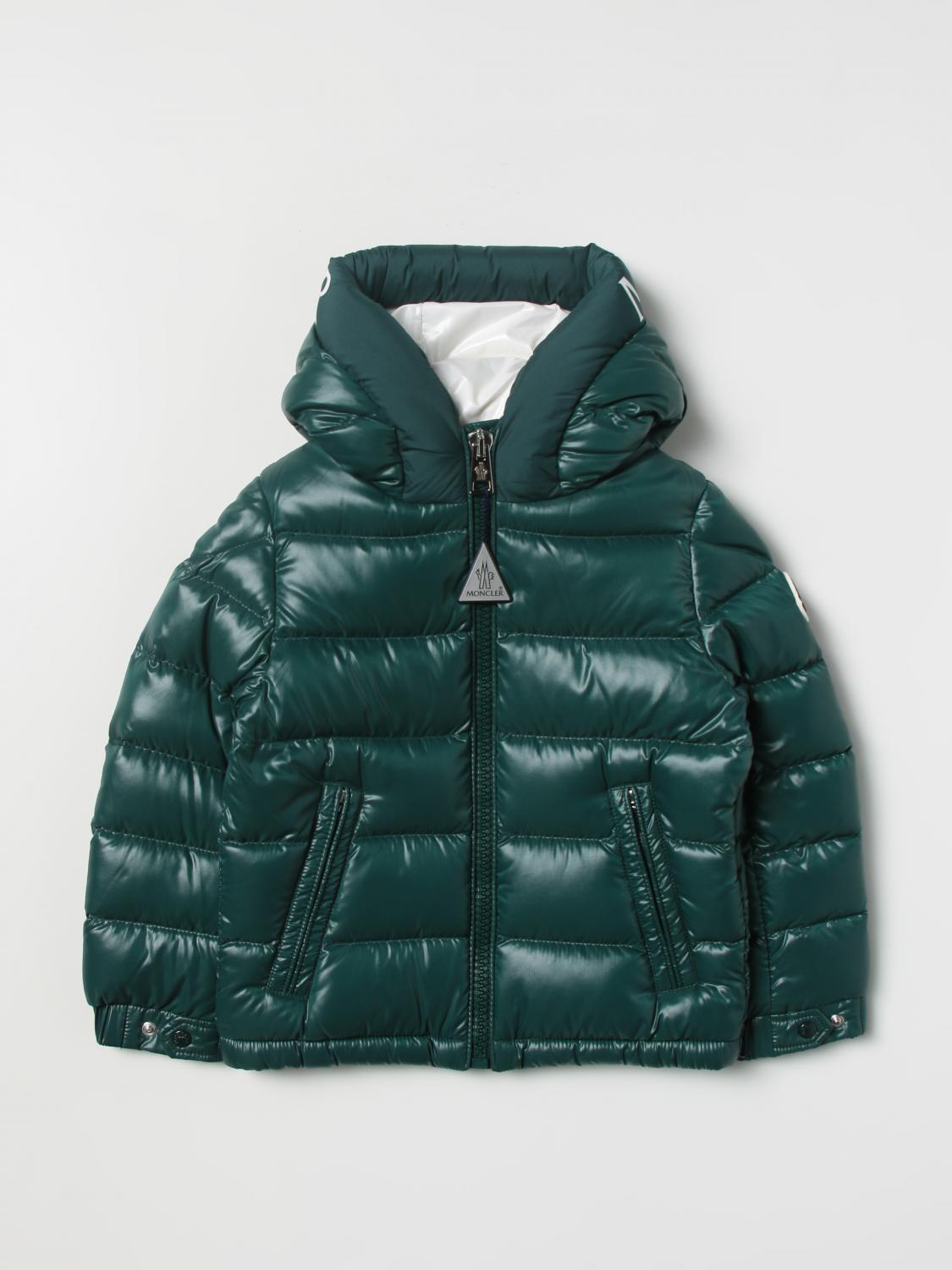 GREEN PUFFER COAT WITH HIGH COLLAR AND HOOD IN NYLON, CHILD