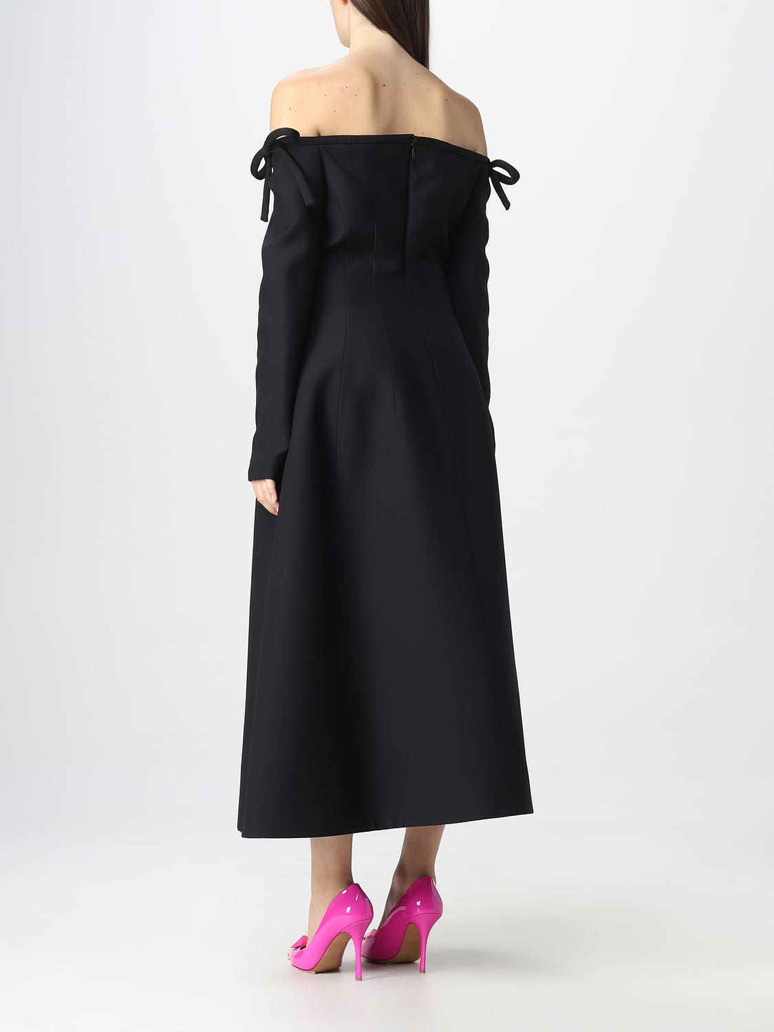 Robe Cocktail Valentino Femme En Soie Noire - Col V, Volants - Taille 6 - Occasion Comme Neuve