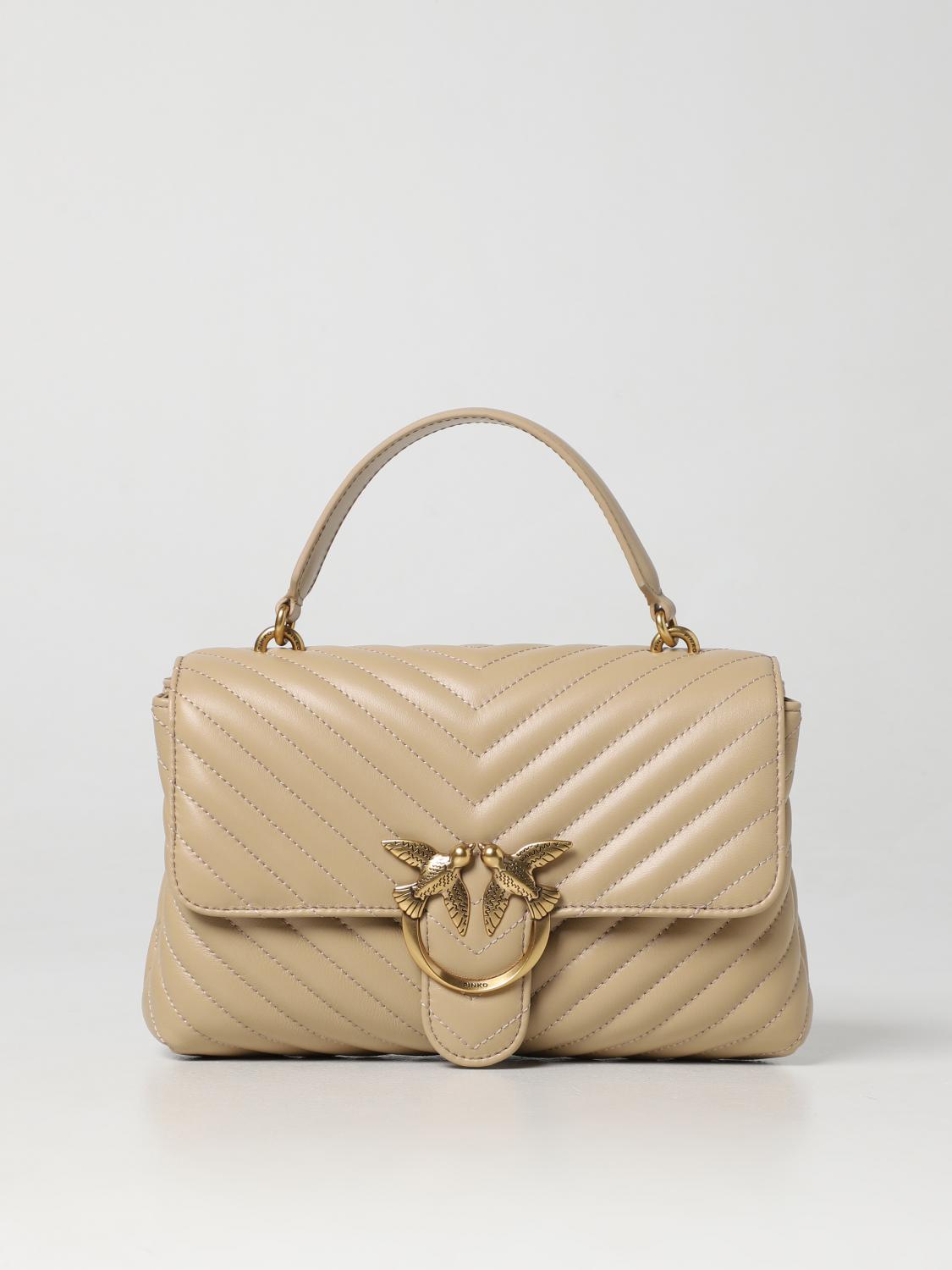 PINKO BORSA A MANO: Borsa Love Lady Puff Pinko in nappa trapuntata chevron , Beige - Img 1