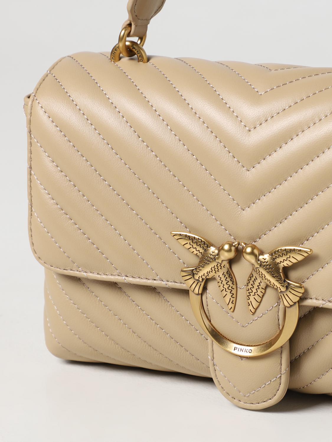 PINKO BORSA A MANO: Borsa Love Lady Puff Pinko in nappa trapuntata chevron , Beige - Img 3