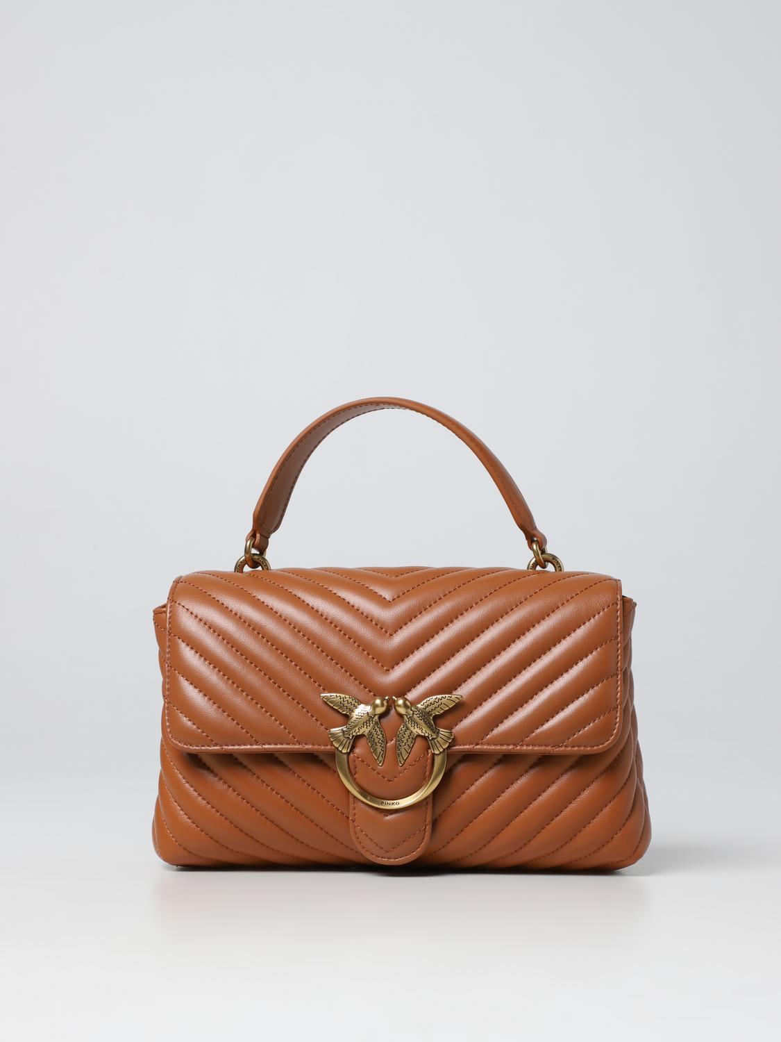 PINKO BORSA A MANO: Borsa Love Lady Puff Pinko in nappa trapuntata chevron , Cuoio - Img 1