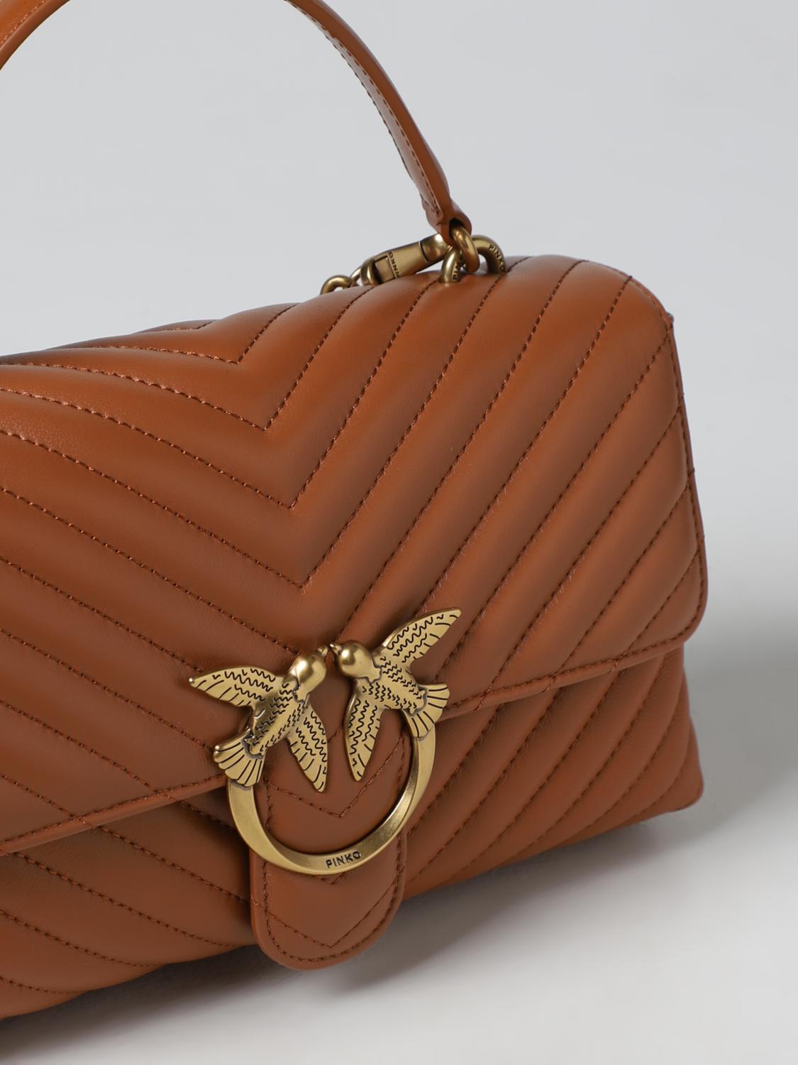 PINKO BORSA A MANO: Borsa Love Lady Puff Pinko in nappa trapuntata chevron , Cuoio - Img 3