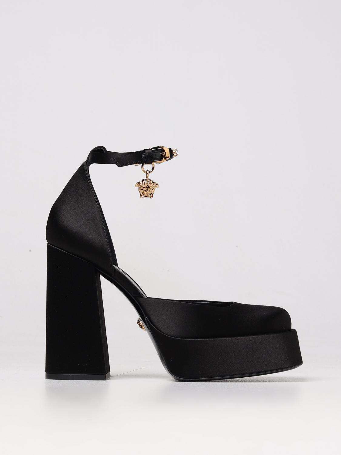 VERSACE DÉCOLLETÉ: Décolléte con plateau Medusa Aevitas Versace in raso, Nero - Img 1