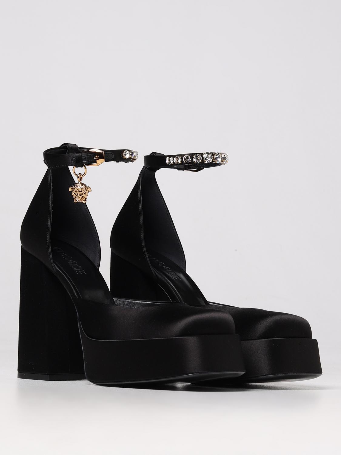 VERSACE DÉCOLLETÉ: Décolléte con plateau Medusa Aevitas Versace in raso, Nero - Img 2