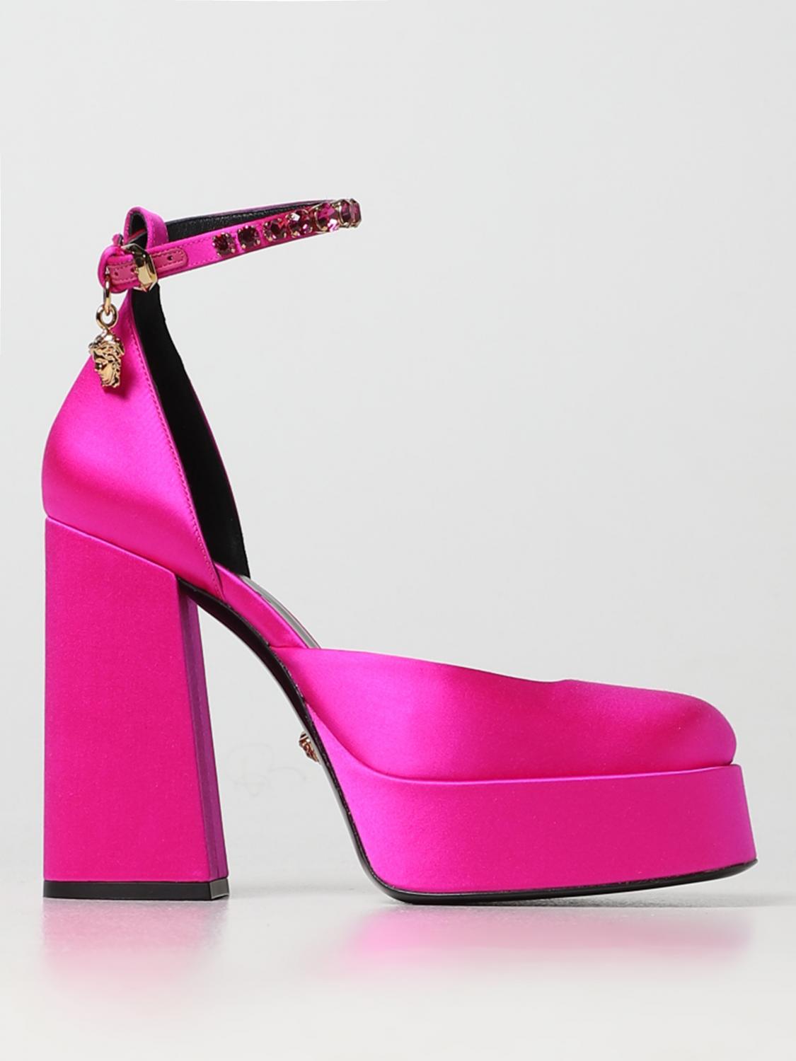 VERSACE DÉCOLLETÉ: Décolléte con plateau Medusa Aevitas Versace in raso, Fuxia - Img 1