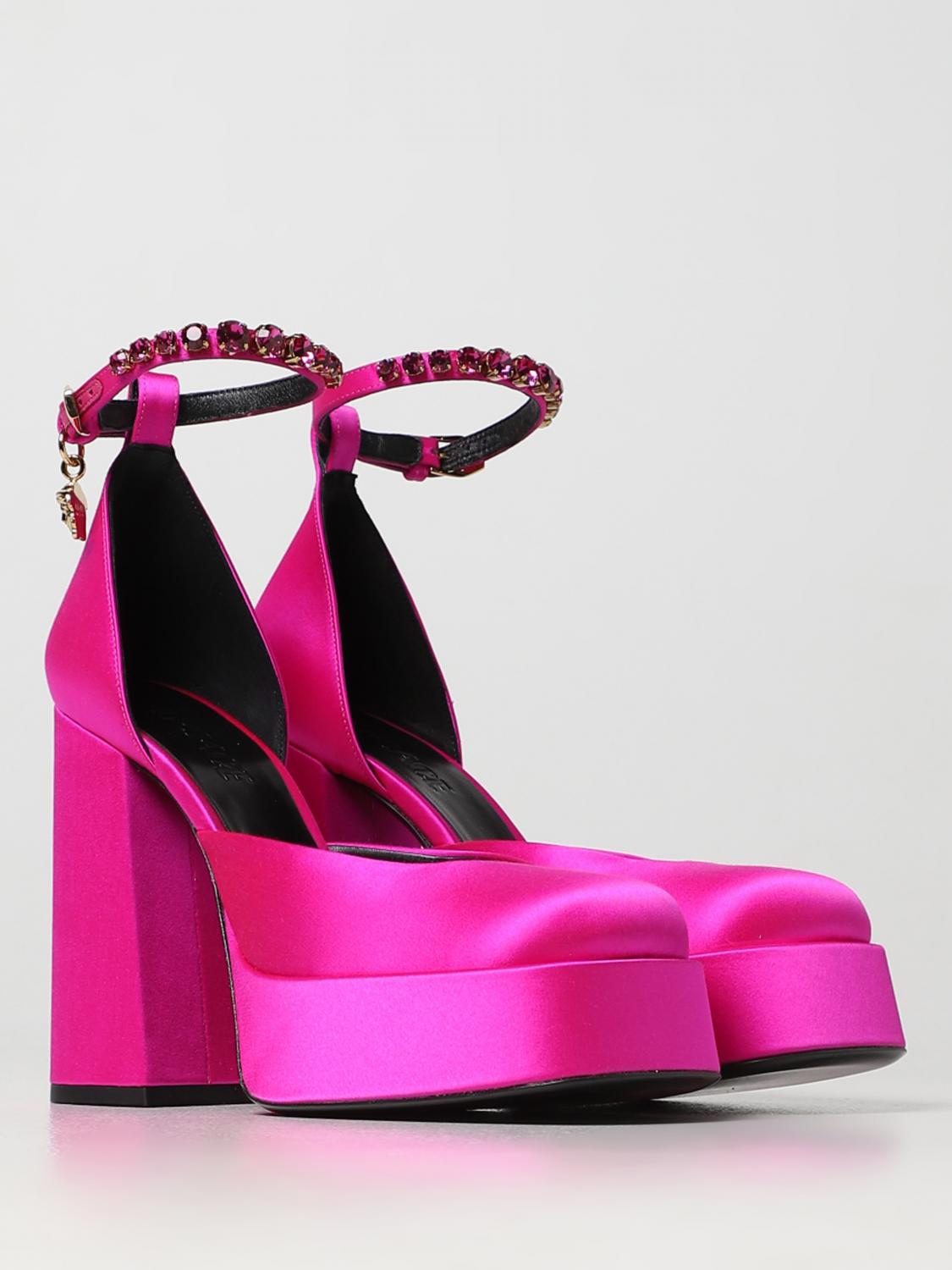 VERSACE DÉCOLLETÉ: Décolléte con plateau Medusa Aevitas Versace in raso, Fuxia - Img 2