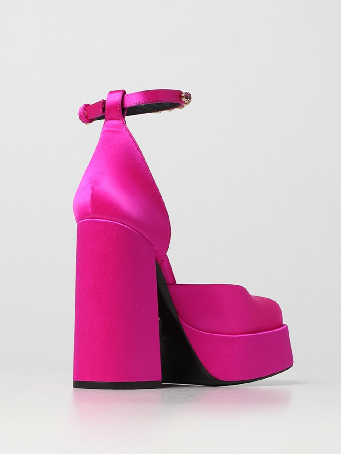 VERSACE DÉCOLLETÉ: Décolléte con plateau Medusa Aevitas Versace in raso, Fuxia - Img 3