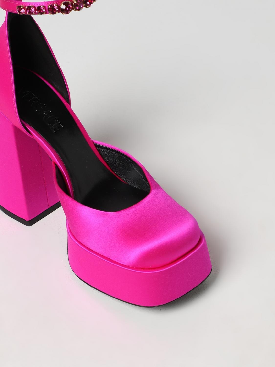 VERSACE DÉCOLLETÉ: Décolléte con plateau Medusa Aevitas Versace in raso, Fuxia - Img 4