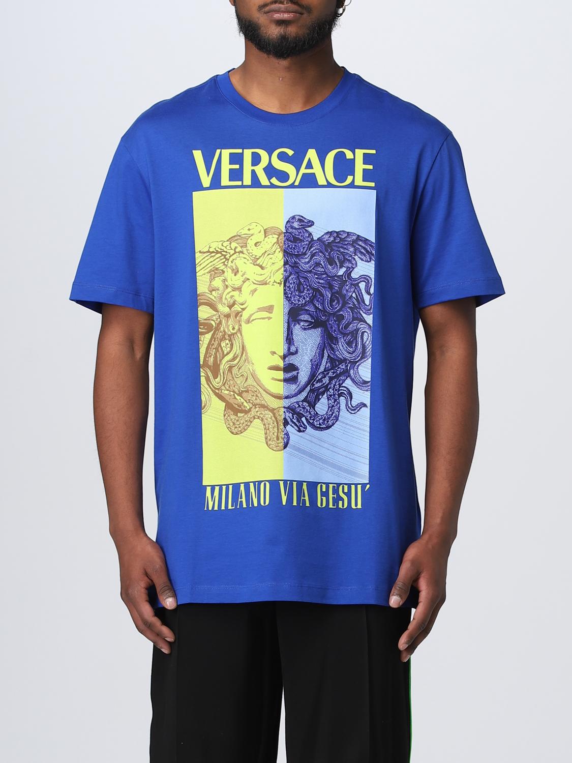 VERSACE: Medusa graphic T-shirt in cotton Cobalt Versace t