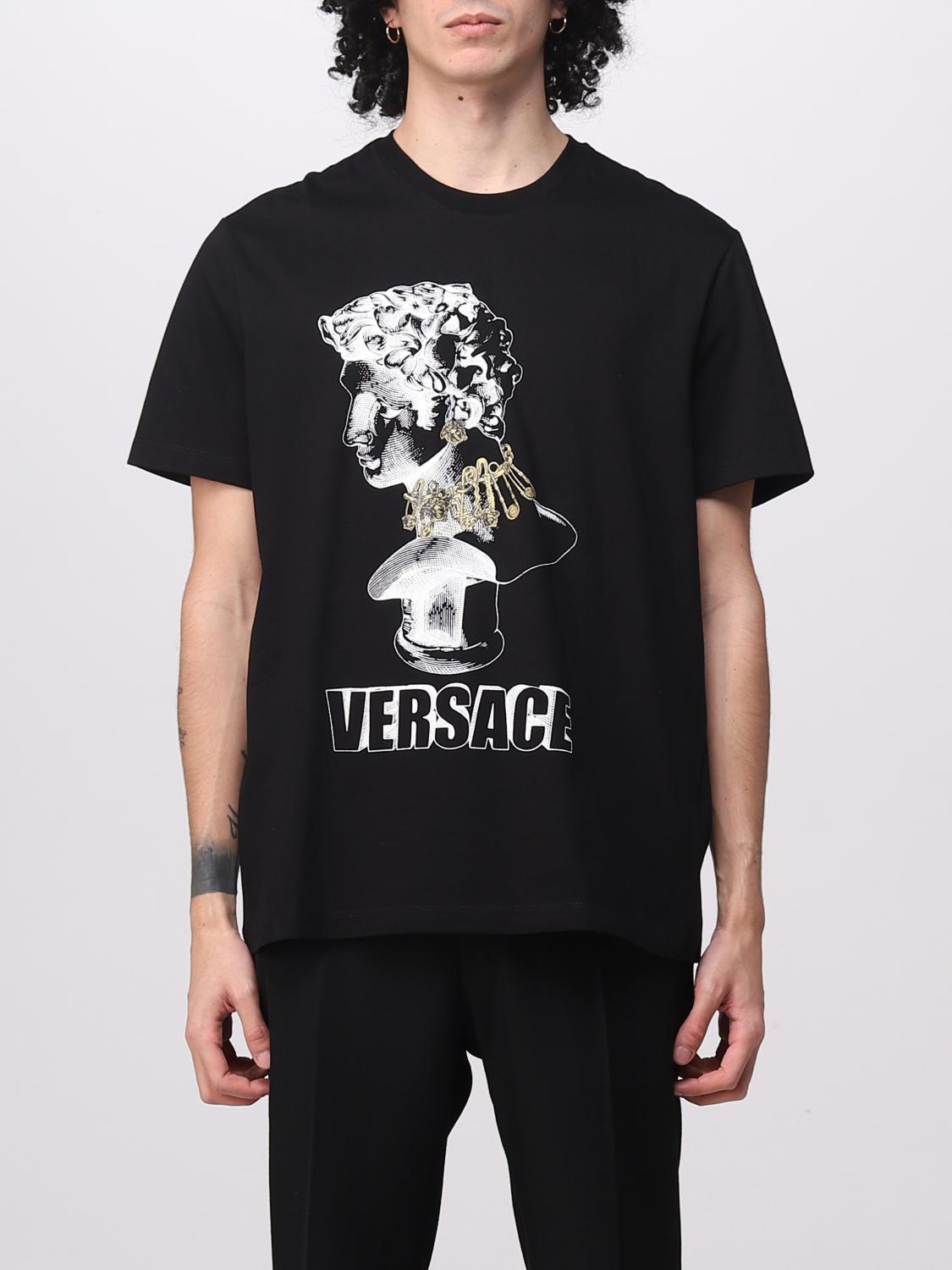 VERSACE T-SHIRT: Versace cotton T-shirt with print, Black - Img 1