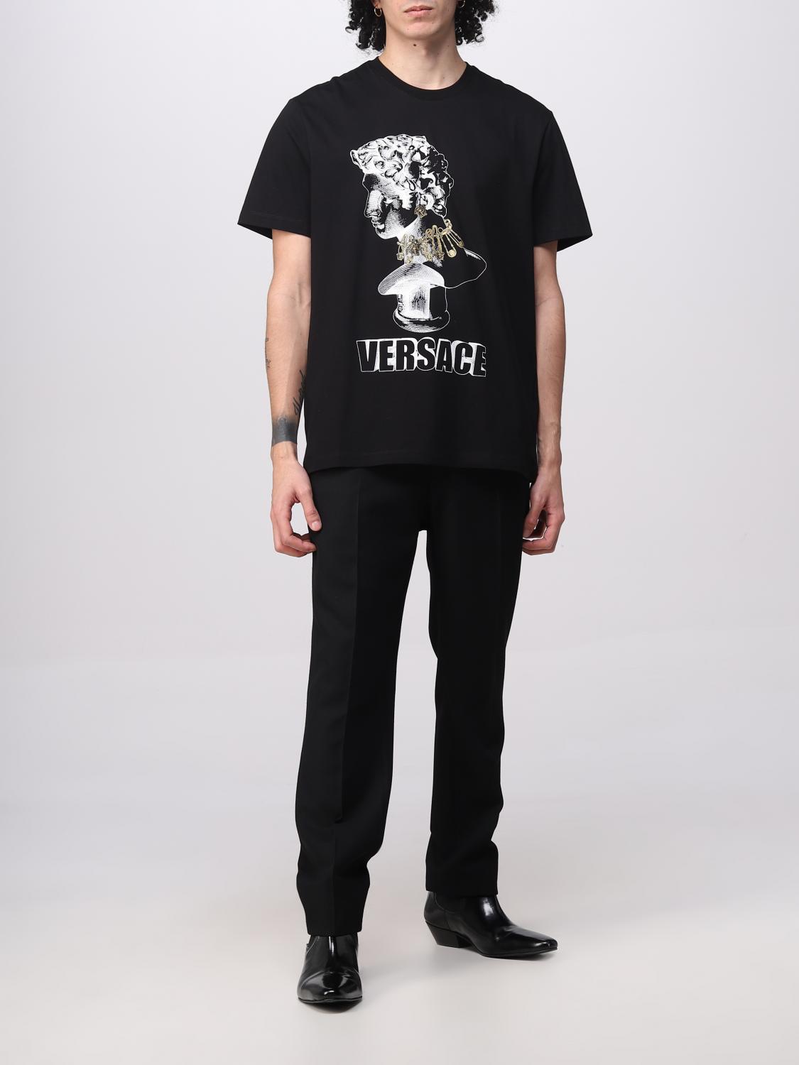VERSACE T-SHIRT: Versace cotton T-shirt with print, Black - Img 2