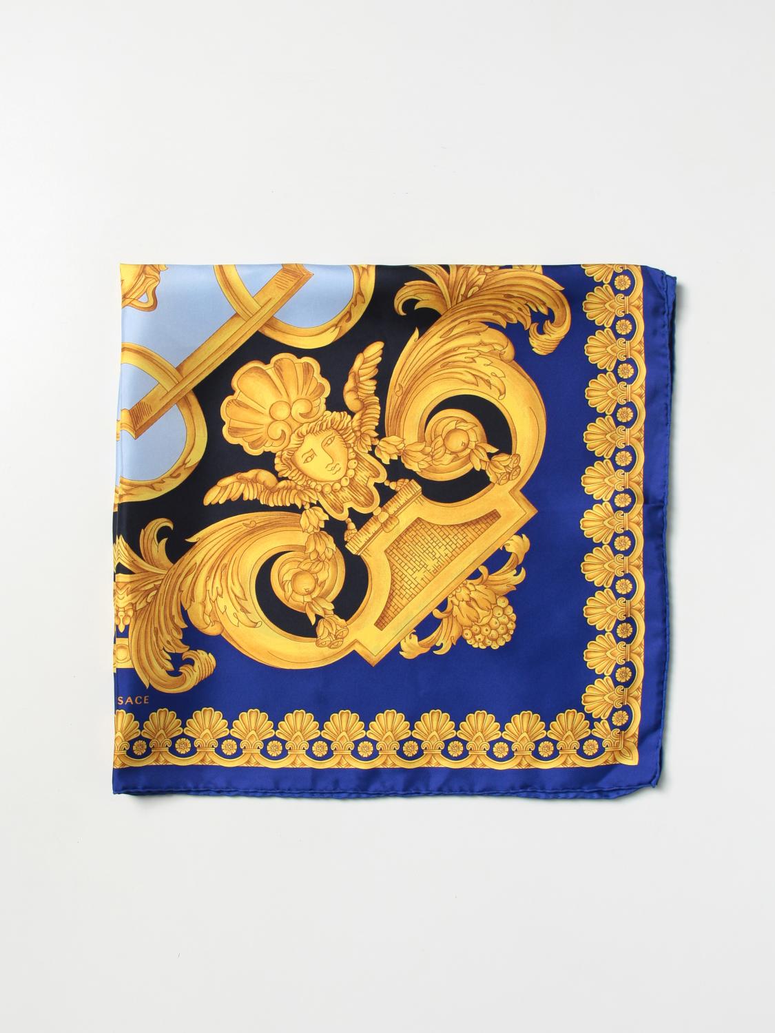 VERSACE NECK SCARF: Versace silk scarf with Baroque print, Blue - Img 1