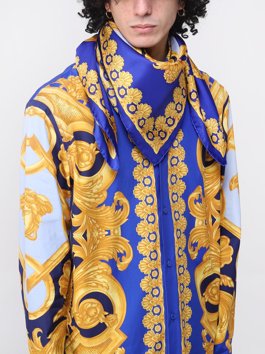 VERSACE NECK SCARF: Versace silk scarf with Baroque print, Blue - Img 2