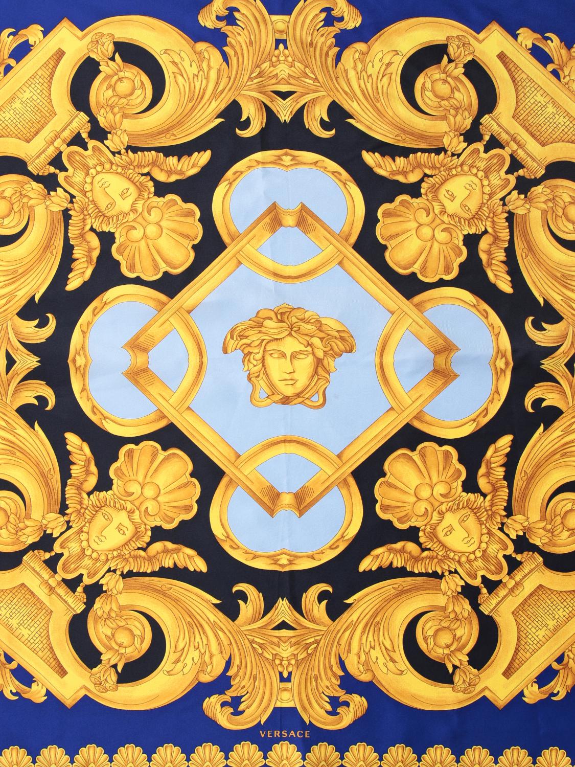 VERSACE NECK SCARF: Versace silk scarf with Baroque print, Blue - Img 3