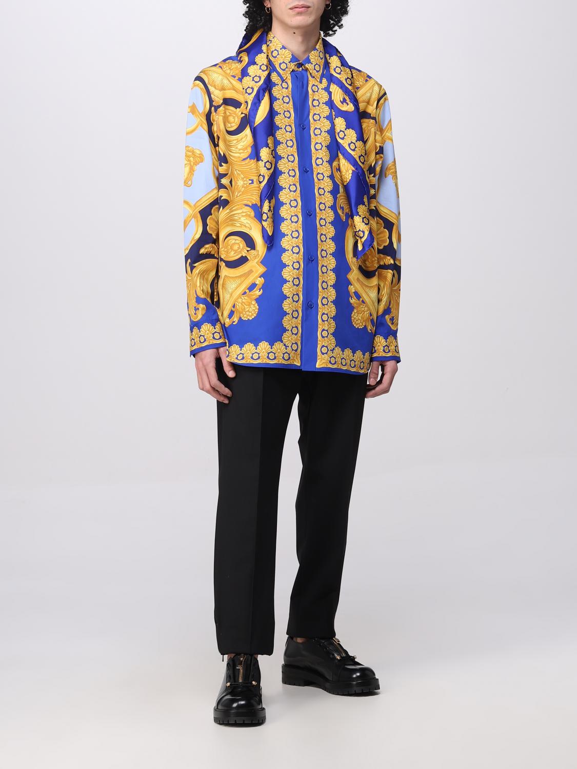 VERSACE NECK SCARF: Versace silk scarf with Baroque print, Blue - Img 4