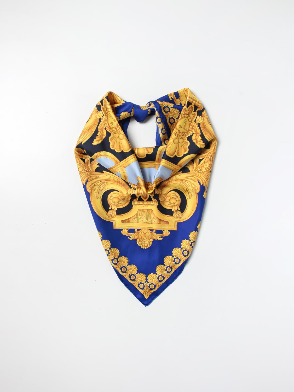 VERSACE NECK SCARF: Versace silk scarf with Baroque print, Blue - Img 5