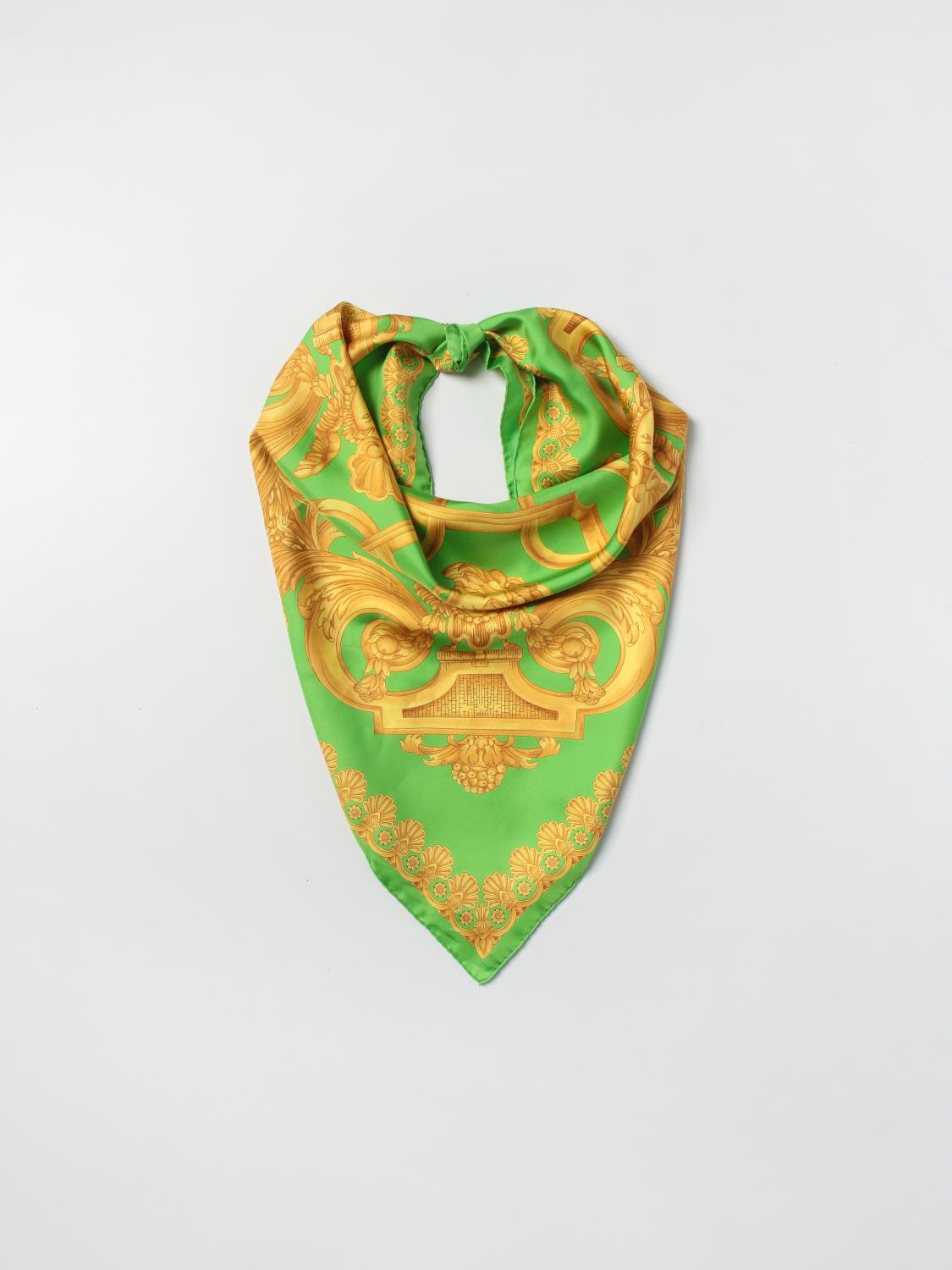 VERSACE FOULARD: Foulard Versace in seta con stampa Baroque, Verde Acido - Img 2