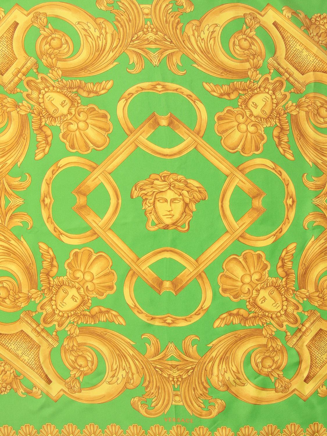 VERSACE FOULARD: Foulard Versace in seta con stampa Baroque, Verde Acido - Img 3