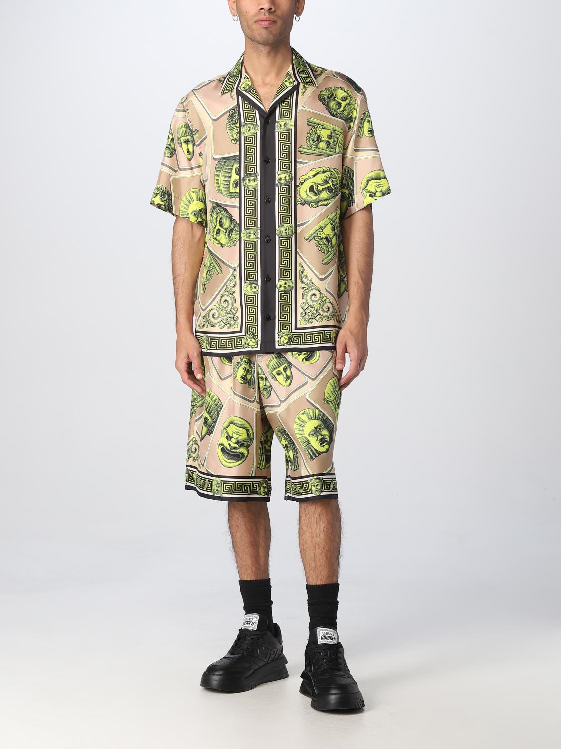 VERSACE CAMICIA: Camicia Le Maschere Versace in seta, Verde Acido - Img 2