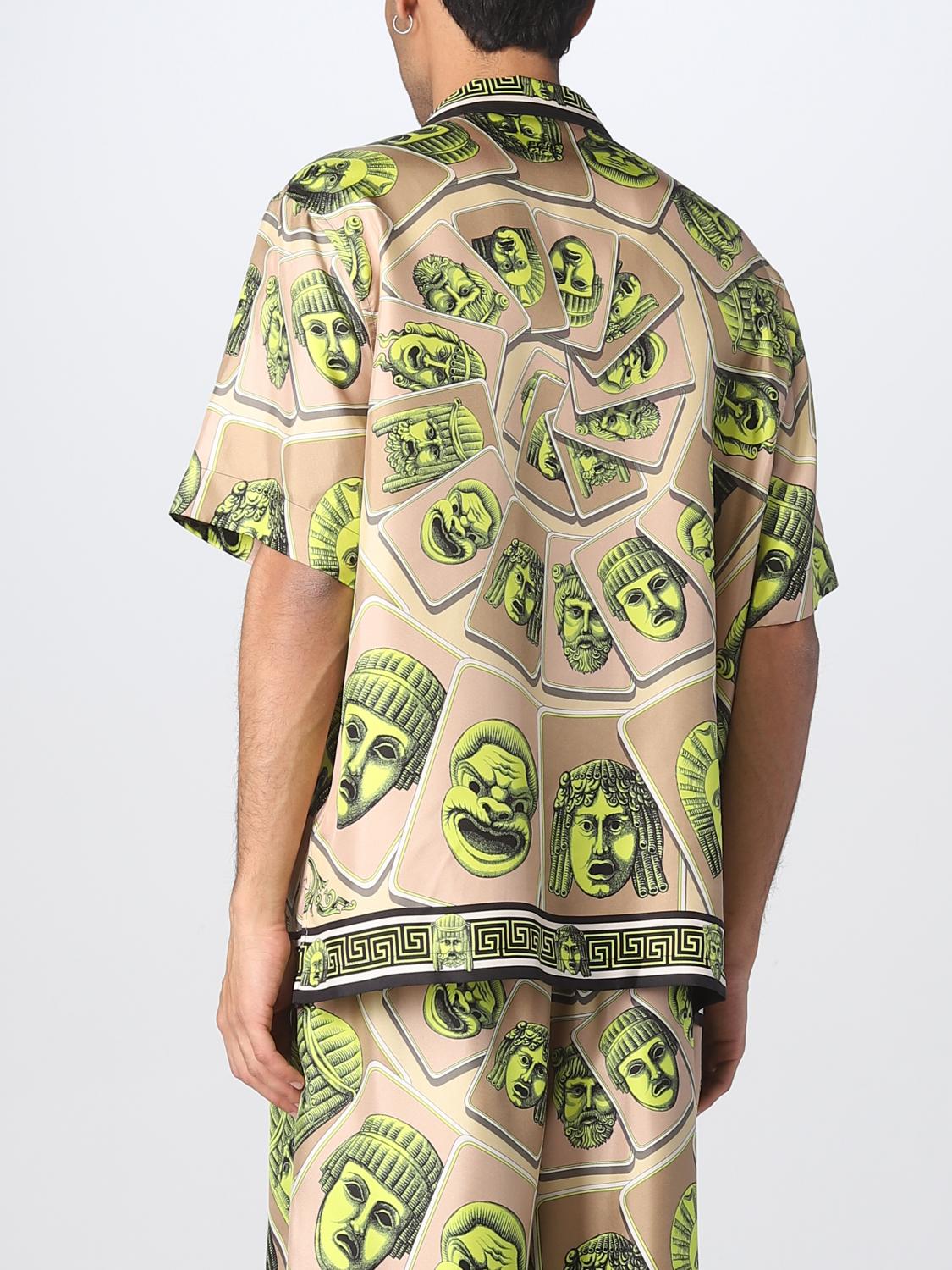VERSACE CAMICIA: Camicia Le Maschere Versace in seta, Verde Acido - Img 3