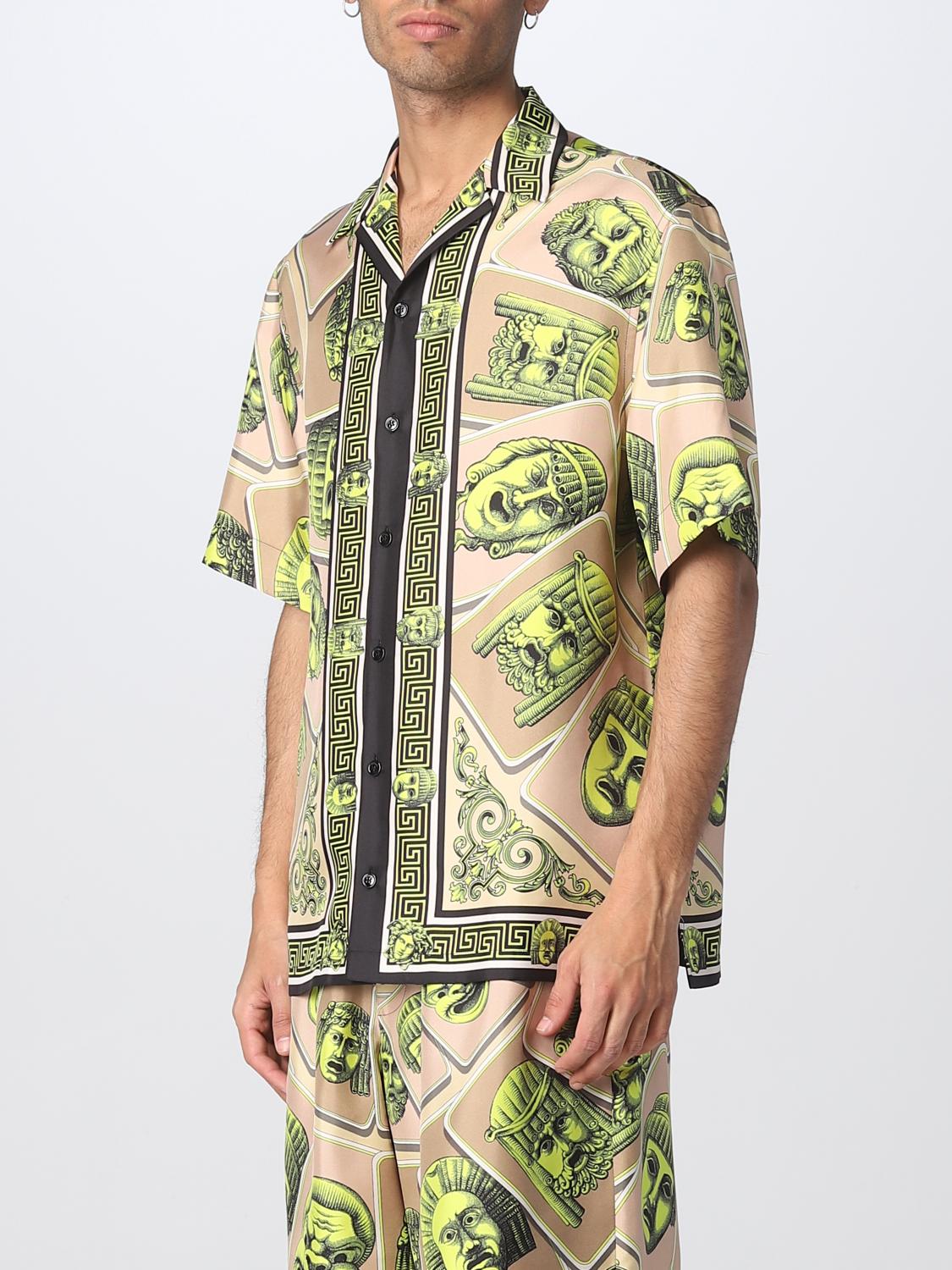 VERSACE CAMICIA: Camicia Le Maschere Versace in seta, Verde Acido - Img 4