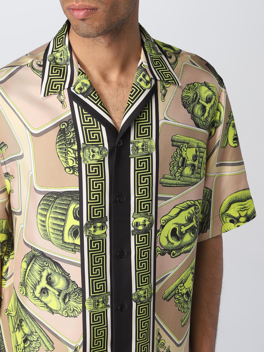 VERSACE CAMICIA: Camicia Le Maschere Versace in seta, Verde Acido - Img 5
