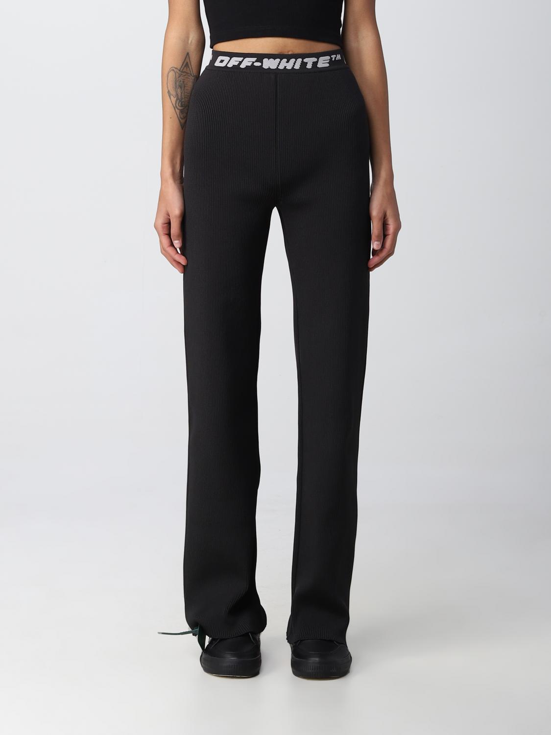 OFF-WHITE: pants in ribbed stretch fabric - Black | Off