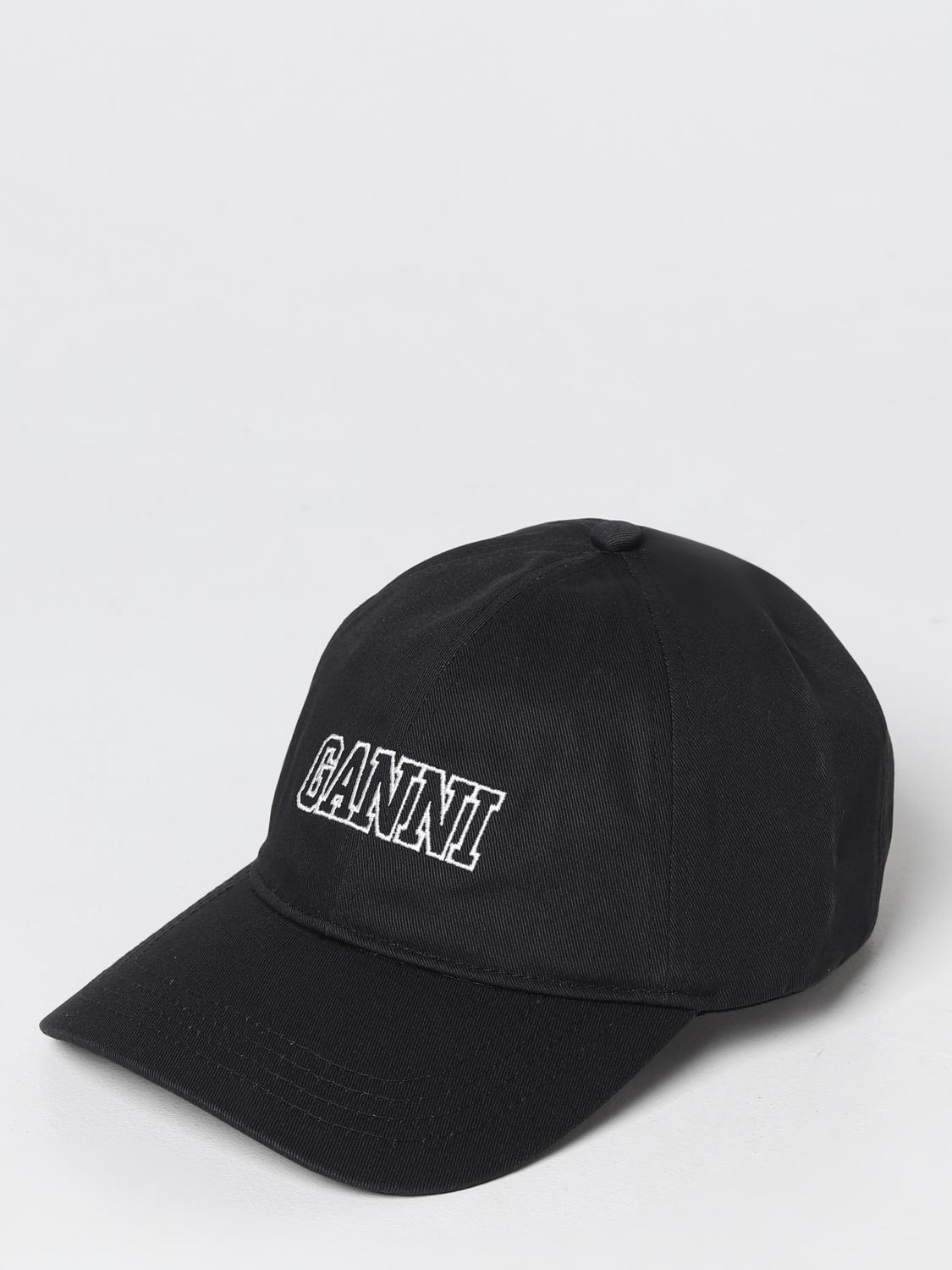 GANNI HAT: Ganni hat in organic cotton with embroidered logo, Black - Img 1