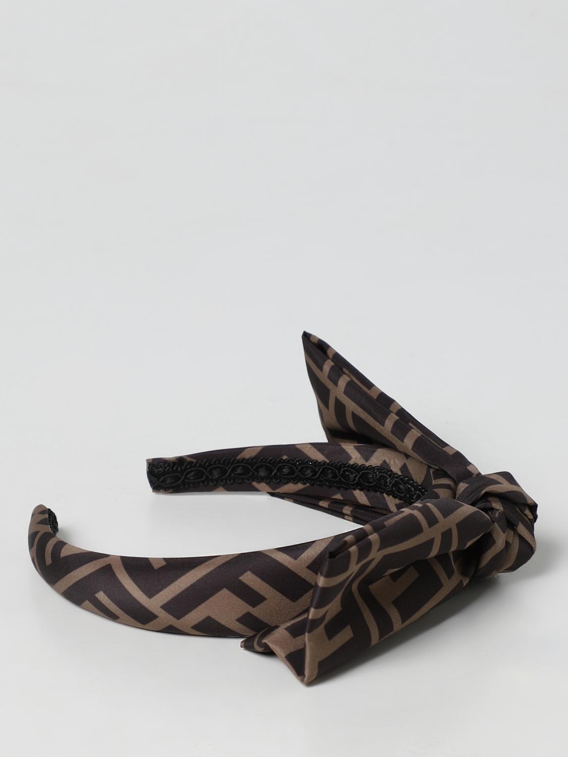 FENDI FF Kids headband in nylon with bow Brown Fendi hairband JFP206A8XW online at GIGLIO.COM