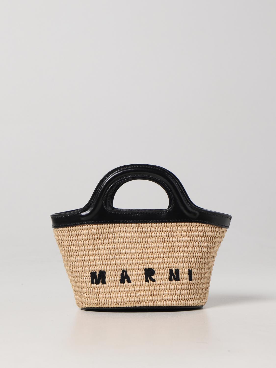 MARNI CLUTCH: Micro Marni Tropicalia bag in leather and raffia, Black - Img 1