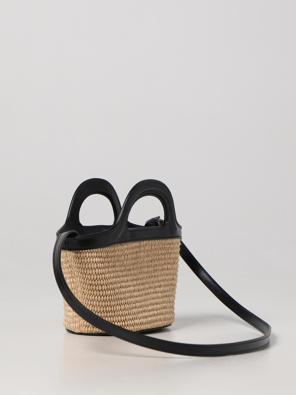 MARNI CLUTCH: Micro Marni Tropicalia bag in leather and raffia, Black - Img 2