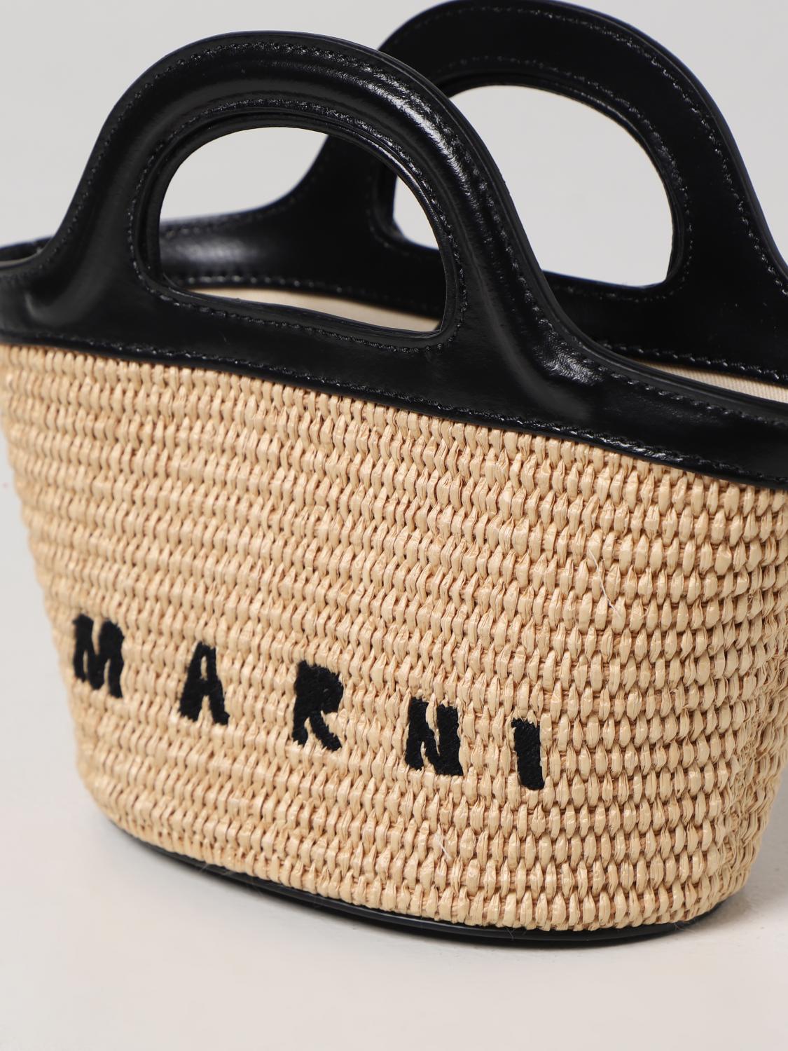MARNI CLUTCH: Micro Marni Tropicalia bag in leather and raffia, Black - Img 3