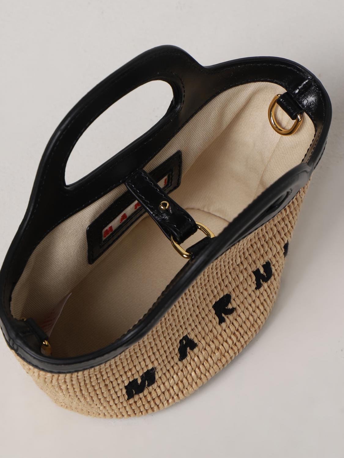 MARNI CLUTCH: Micro Marni Tropicalia bag in leather and raffia, Black - Img 4