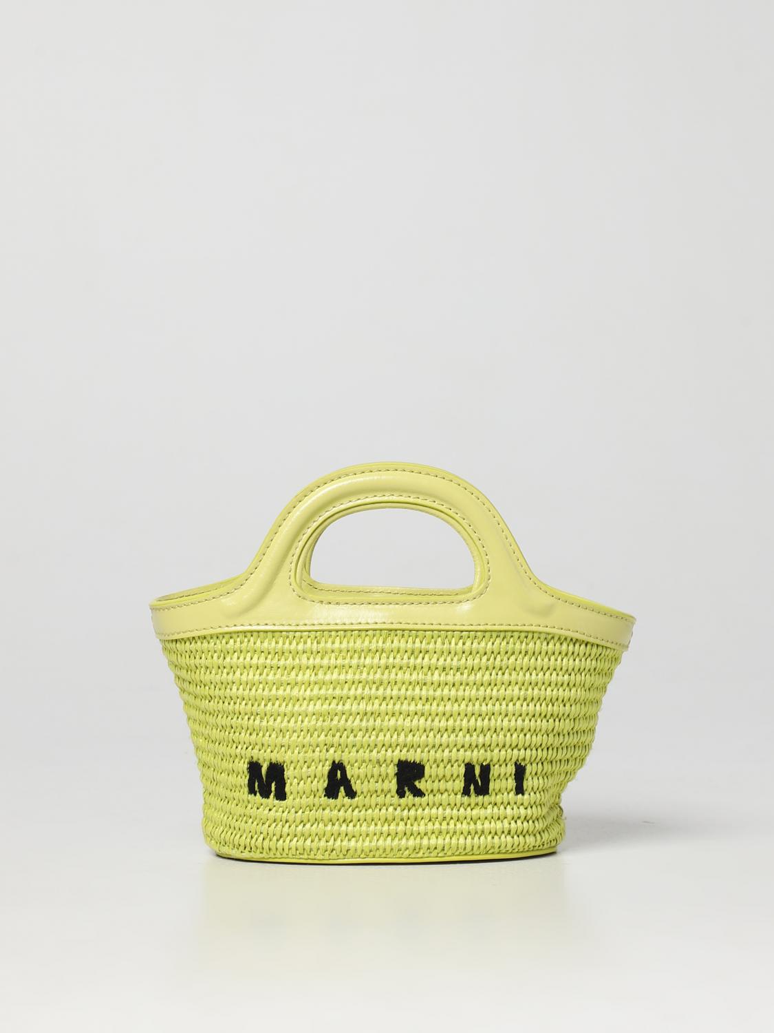 MARNI CLUTCH: Micro Marni Tropicalia bag in leather and raffia, Yellow - Img 1