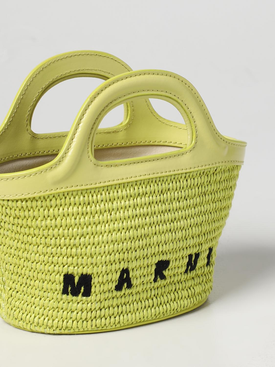 MARNI CLUTCH: Micro Marni Tropicalia bag in leather and raffia, Yellow - Img 3