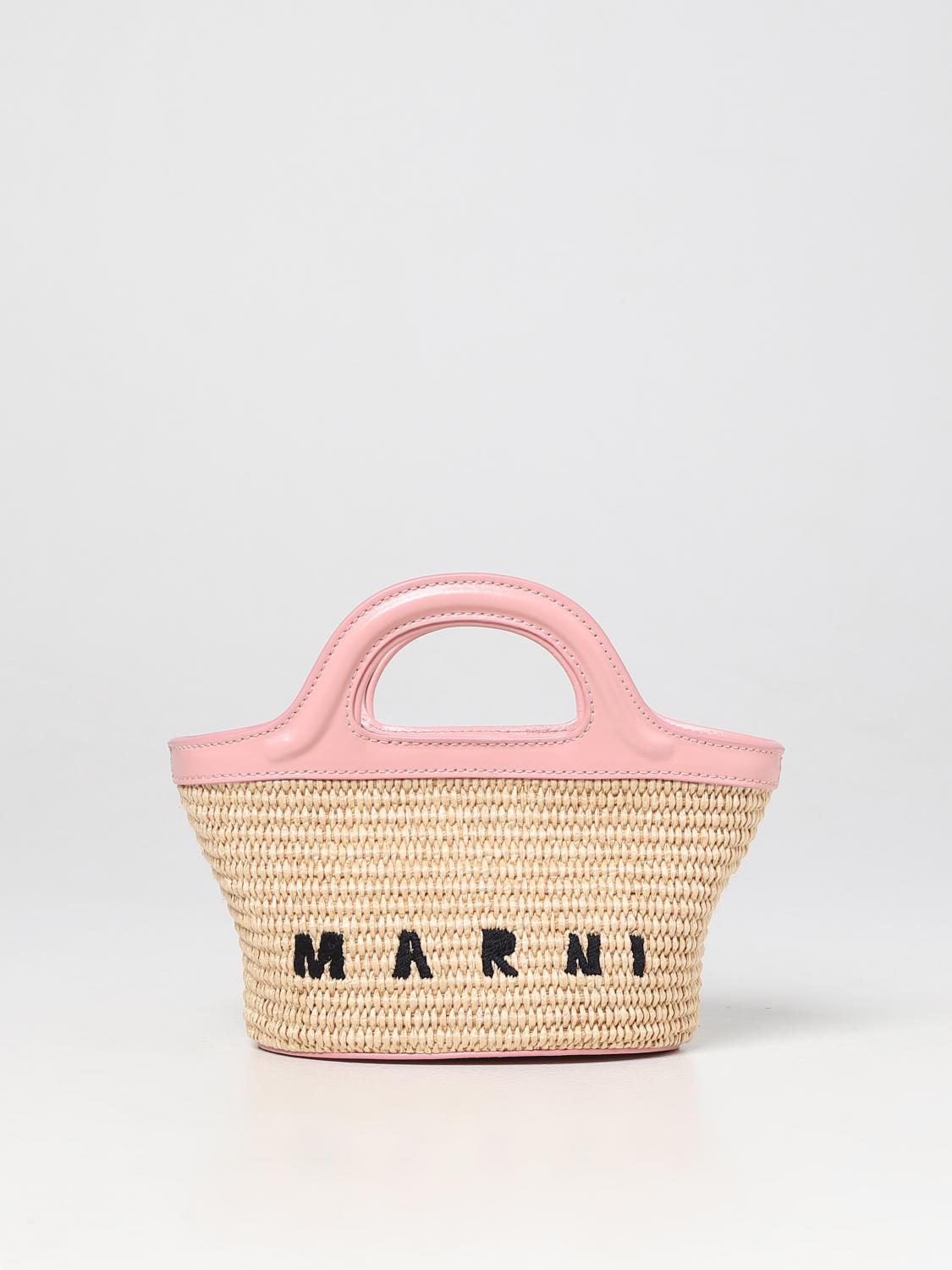 MARNI CLUTCH: Micro Marni Tropicalia bag in leather and raffia, Beige - Img 1