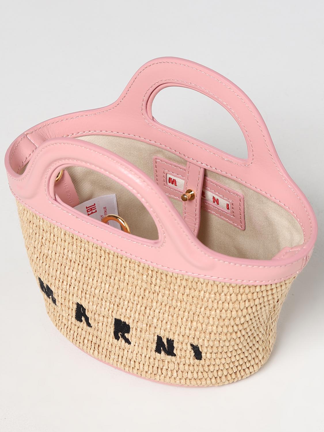 MARNI CLUTCH: Micro Marni Tropicalia bag in leather and raffia, Beige - Img 3