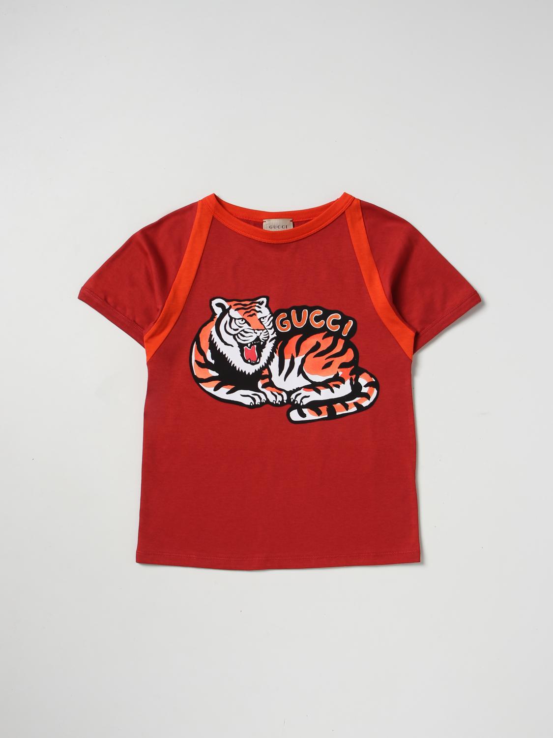 Gucci cotton t-shirt with tiger print - Red | 713864XJEZH | GIGLIO.COM