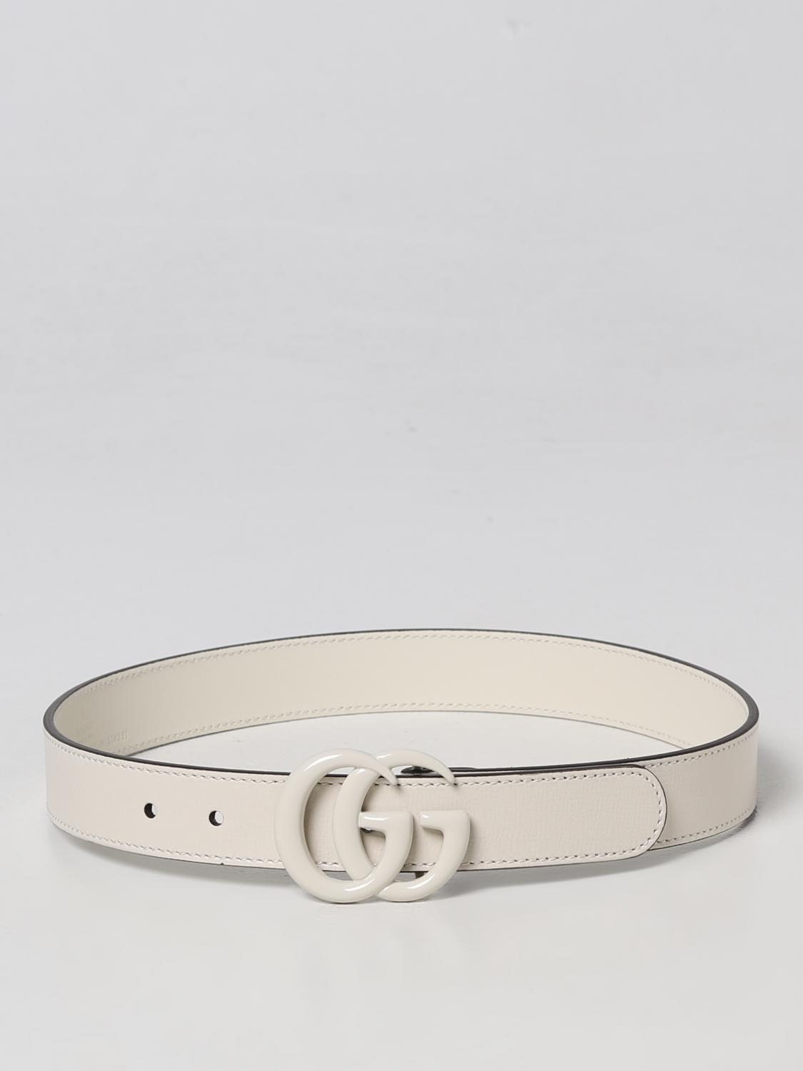 Gucci belt in micro grain leather - White | 43270718YXV | GIGLIO.COM