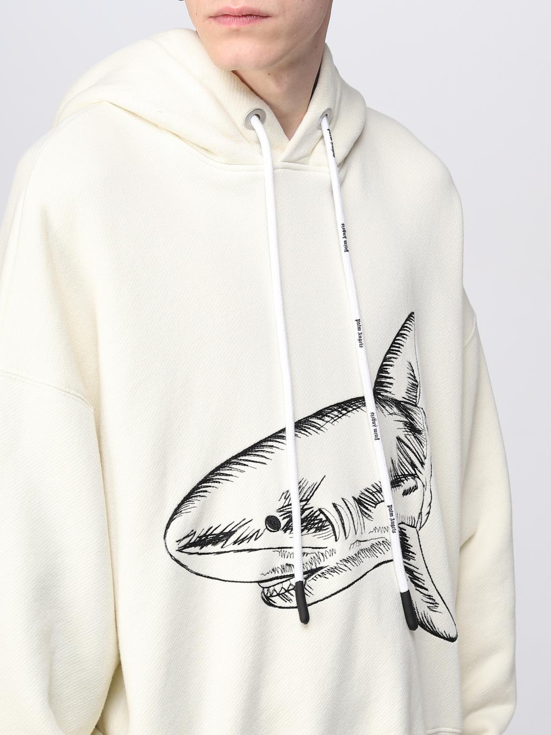 PALM ANGELS FELPA: Felpa Shark Palm Angels oversize, Panna - Img 5