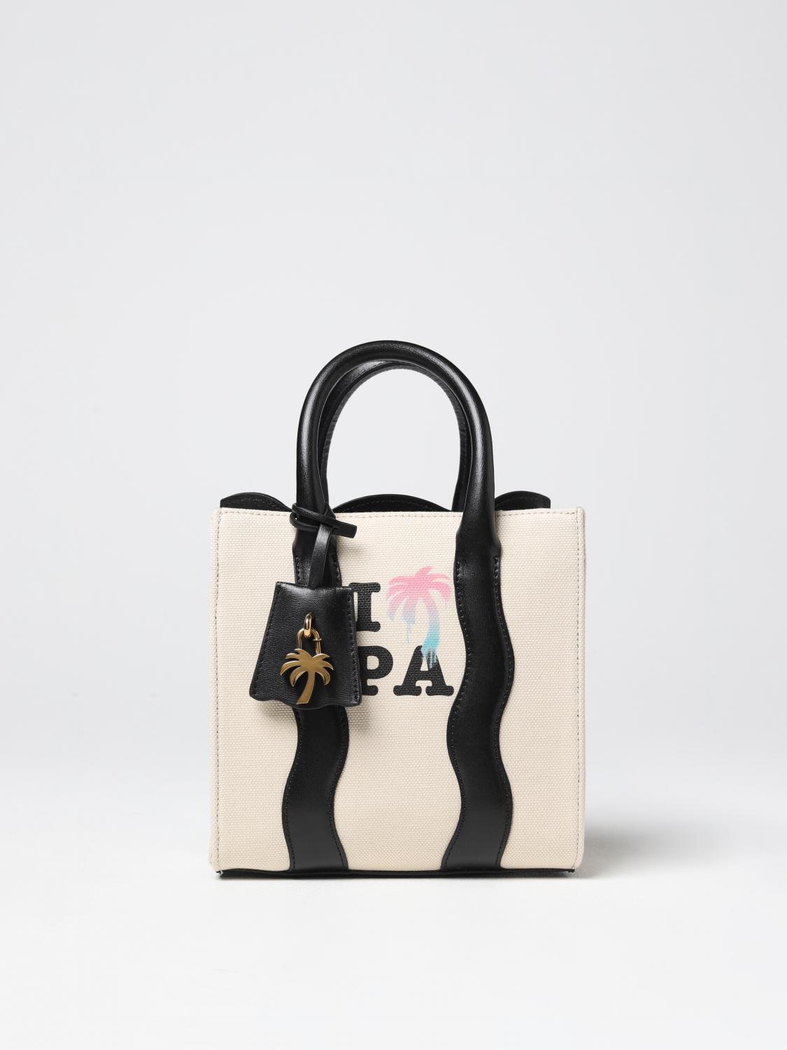 PALM ANGELS BORSA MINI: Borsa Palm Angels in canvas e pelle, Bianco - Img 1