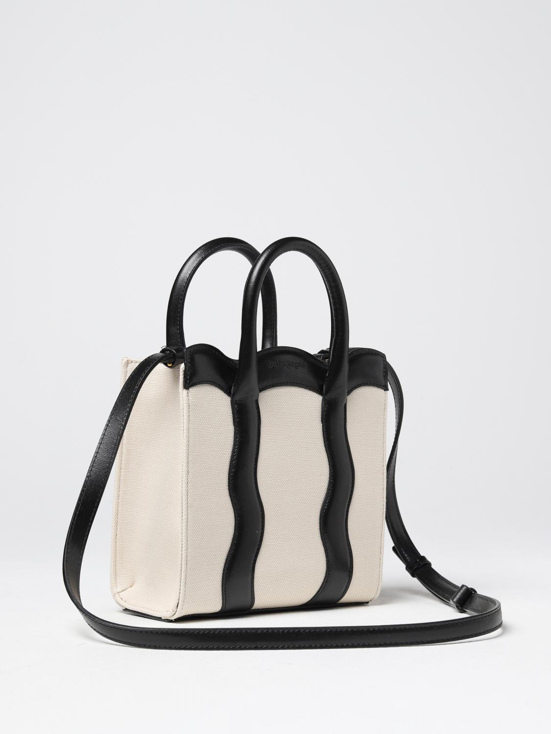 PALM ANGELS BORSA MINI: Borsa Palm Angels in canvas e pelle, Bianco - Img 2