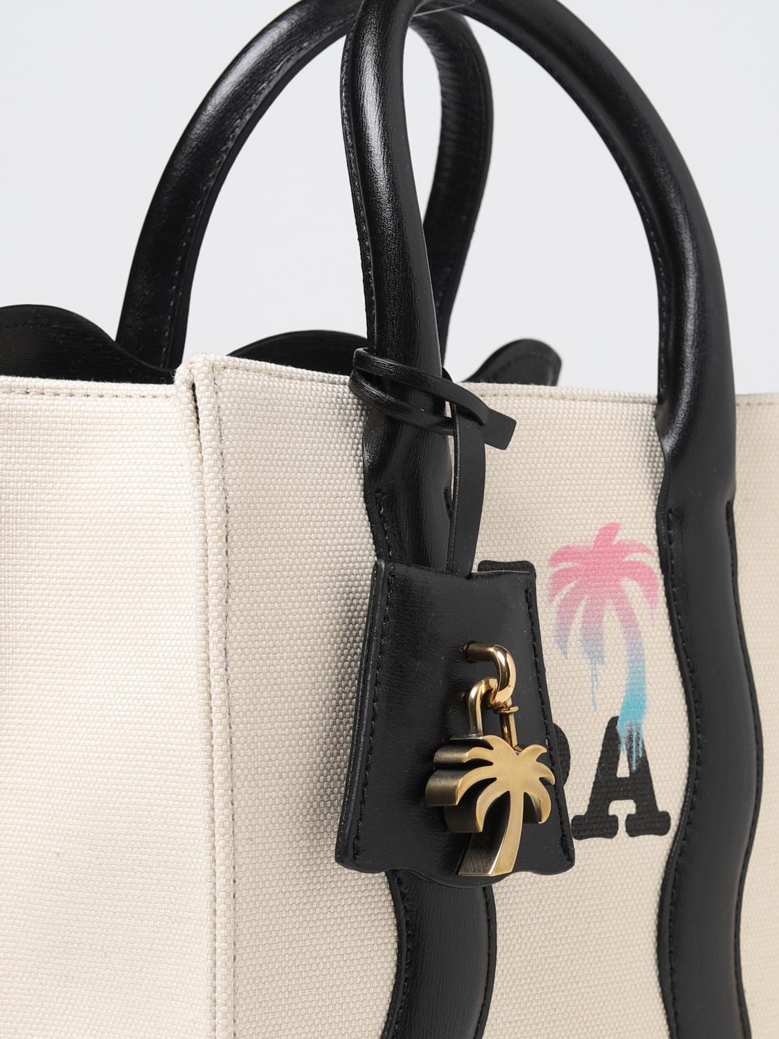 PALM ANGELS BORSA MINI: Borsa Palm Angels in canvas e pelle, Bianco - Img 3